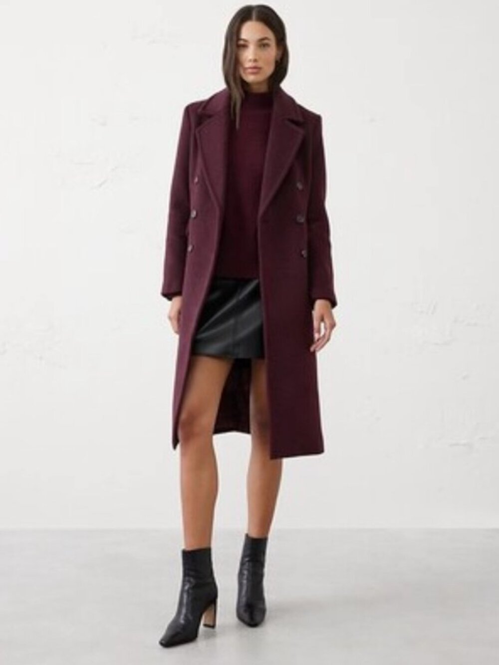 Banana Republic Factory Burgundy Wool Blend Double Breasted Pea Coat Size Small